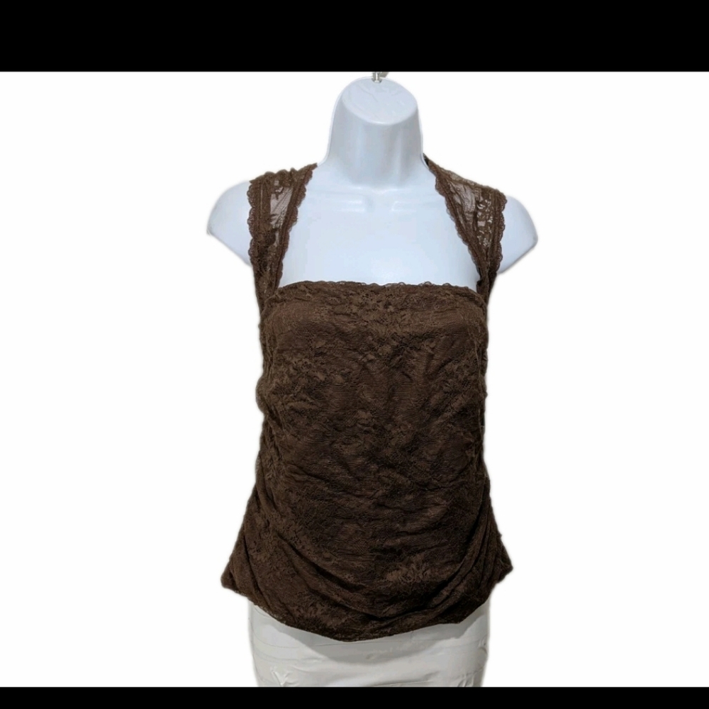 Abercrombie & Fitch Lace Cami Tank Top L Brown 90s Whimsical Y2K Grunge #3
